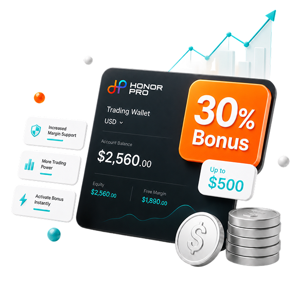 30% deposit bonus up to $500 — Honor Pro promotion